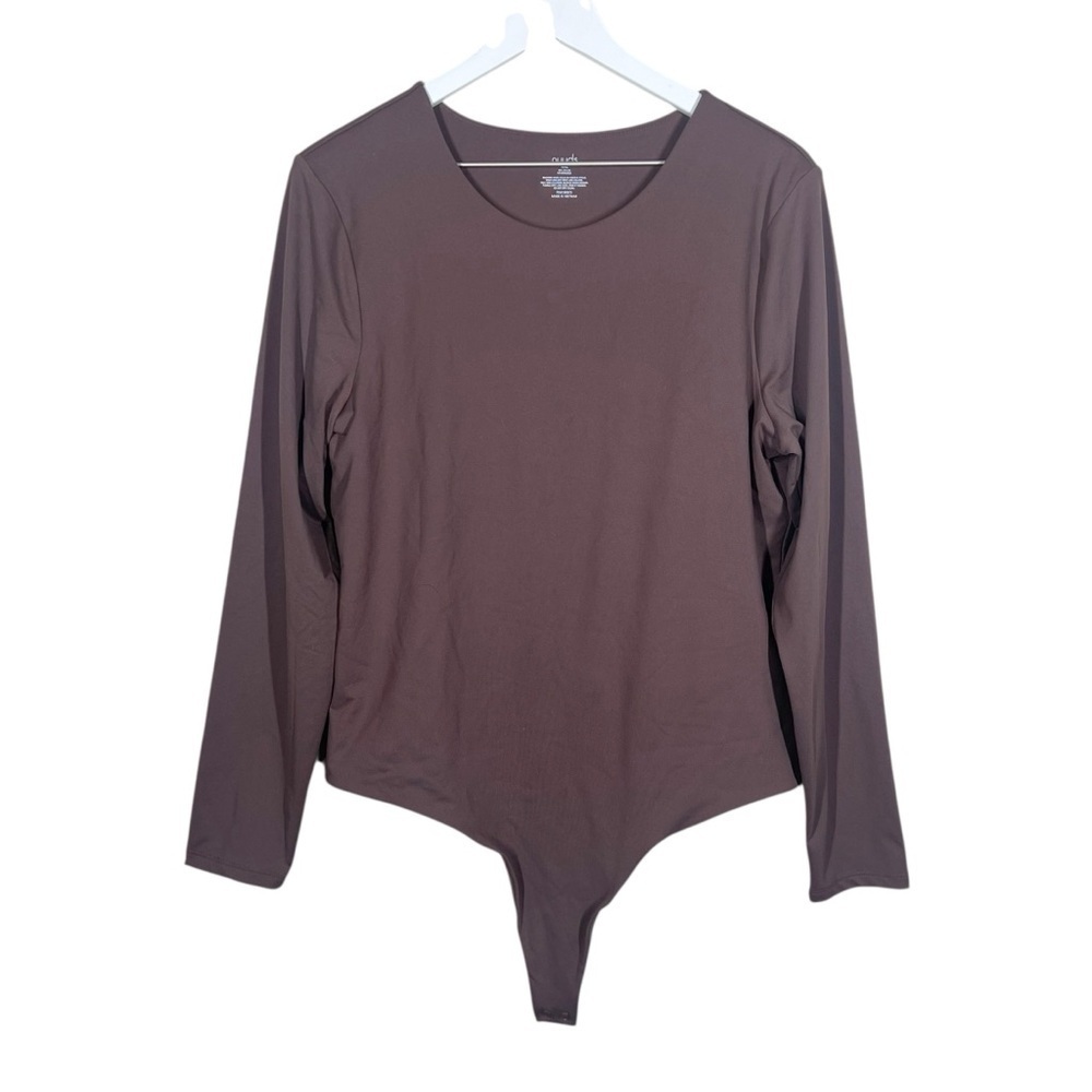 Nuuds Long Sleeve Crewneck Bodysuit in Coffee Double Lined Fitted Size XXL